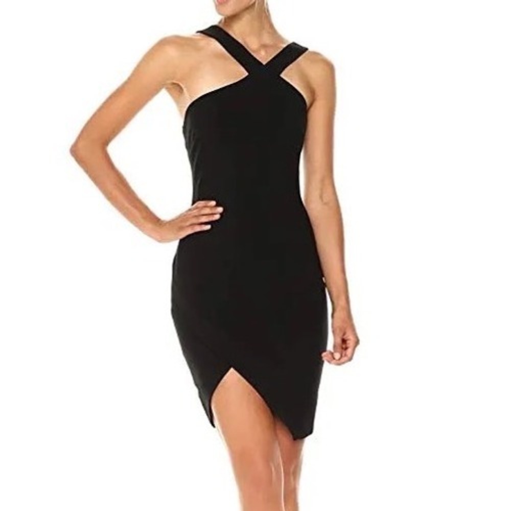 LIKELY Black Crisscross Halter Tulip Hem Bodycon Cocktail Dress Size 12 f5